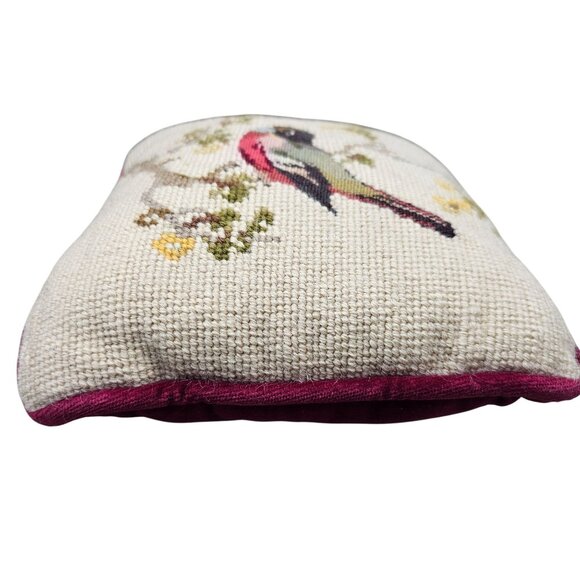 Vintage Needlepoint Petit Point Bird on Branch w/Leaves Throw Pillow 8" x 8" - Picture 4 of 12